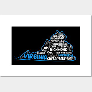 Norfolk Virginia cute map, Richmond, Arlington, Newport News, Alexandria, Hampton, Roanoke, Suffolk, Reston Posters and Art